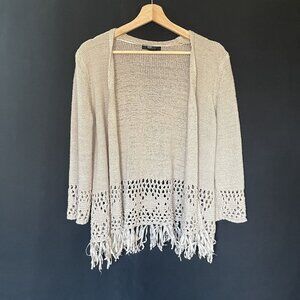 Style & Co Beige Open-Front Cardigan XL With Crochet Hem & Fringe Details